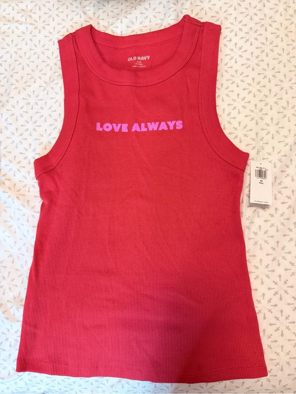Old Navy Girls' Red Ribbed Tank with 'Love Always' Pink Graphic